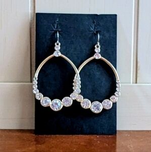 Elegant Gold Teardrop Hoop Rhinestone Dangle Earrings